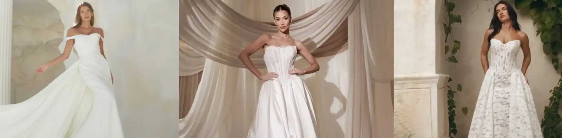Australian bridal designer gowns displayed inside a Singapore luxury bridal boutique.