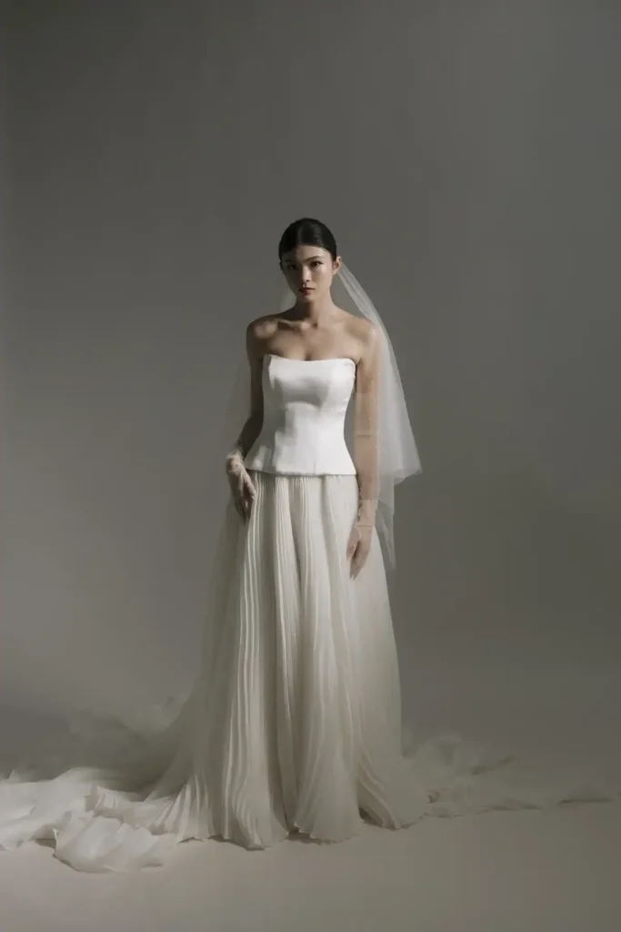 Venice two-piece bridal look with strapless satin bustier and pleated skirt